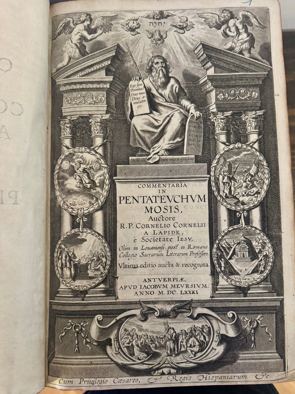 1681 Cornelius a Lapide – Commentaria in Pentateuchum Mosis – Massive Antwerp Folio – Original Leather