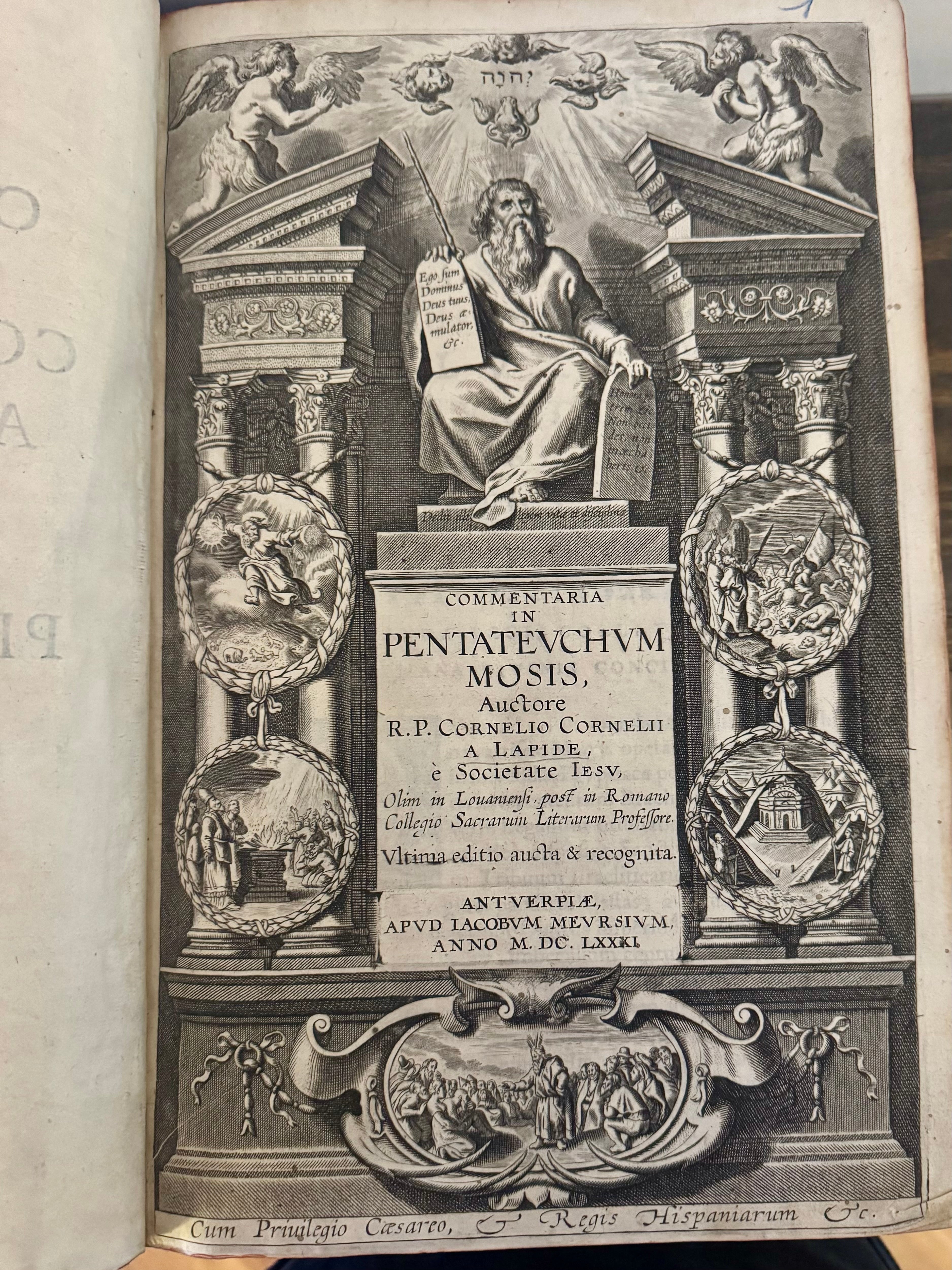 1681 Cornelius a Lapide – Commentaria in Pentateuchum Mosis – Massive Antwerp Folio – Original Leather