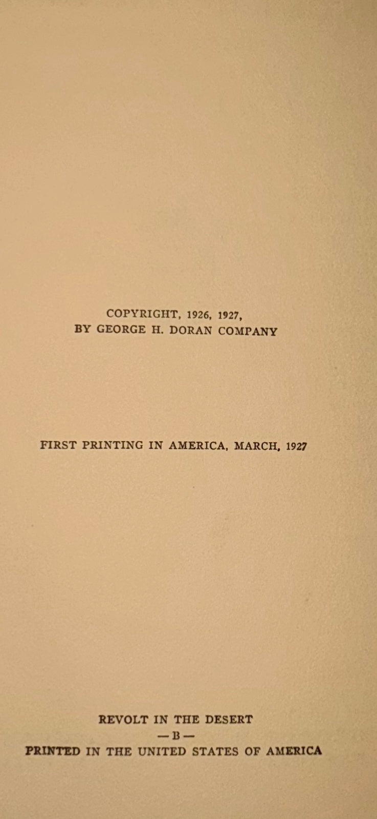 Revolt in the Desert (First U.S. Printing, 1927) – T.E. Lawrence
