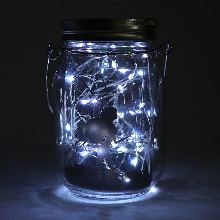 Mason Jar Lights Solar DIY Frosted Bottle Lamp Outdoor Lantern LED Fairytale Firefly Jar String Light Courtyard Decoration Light