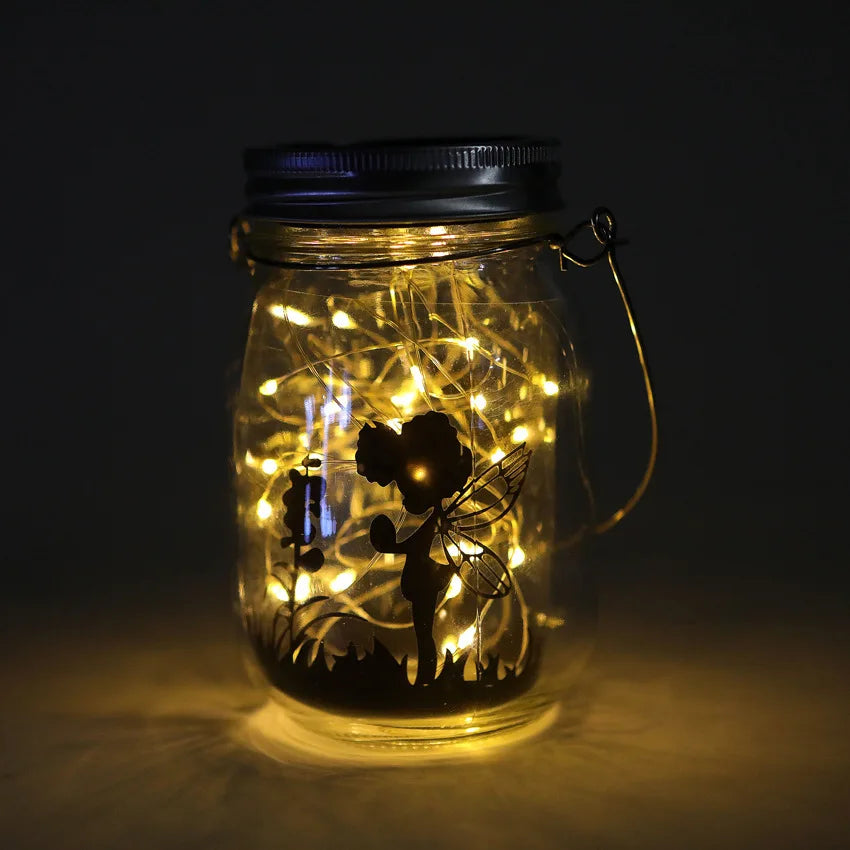 Mason Jar Lights Solar DIY Frosted Bottle Lamp Outdoor Lantern LED Fairytale Firefly Jar String Light Courtyard Decoration Light