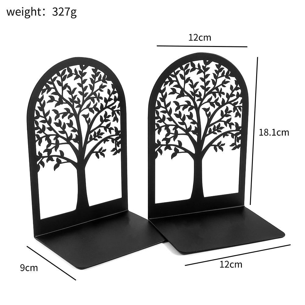 2 Pcs White Tree of Life Desktop Book Ends Office Desktop Home Bookend Gift for Book Loves Heavy Duty Iron Book Rack