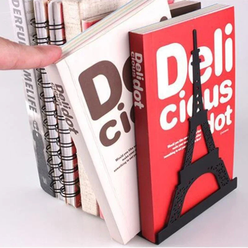 Stylish Premium Metal Bookends Creative Hollow-out Art Landmark Book Stands Creative Gift Non-Slip Bookends Book Support