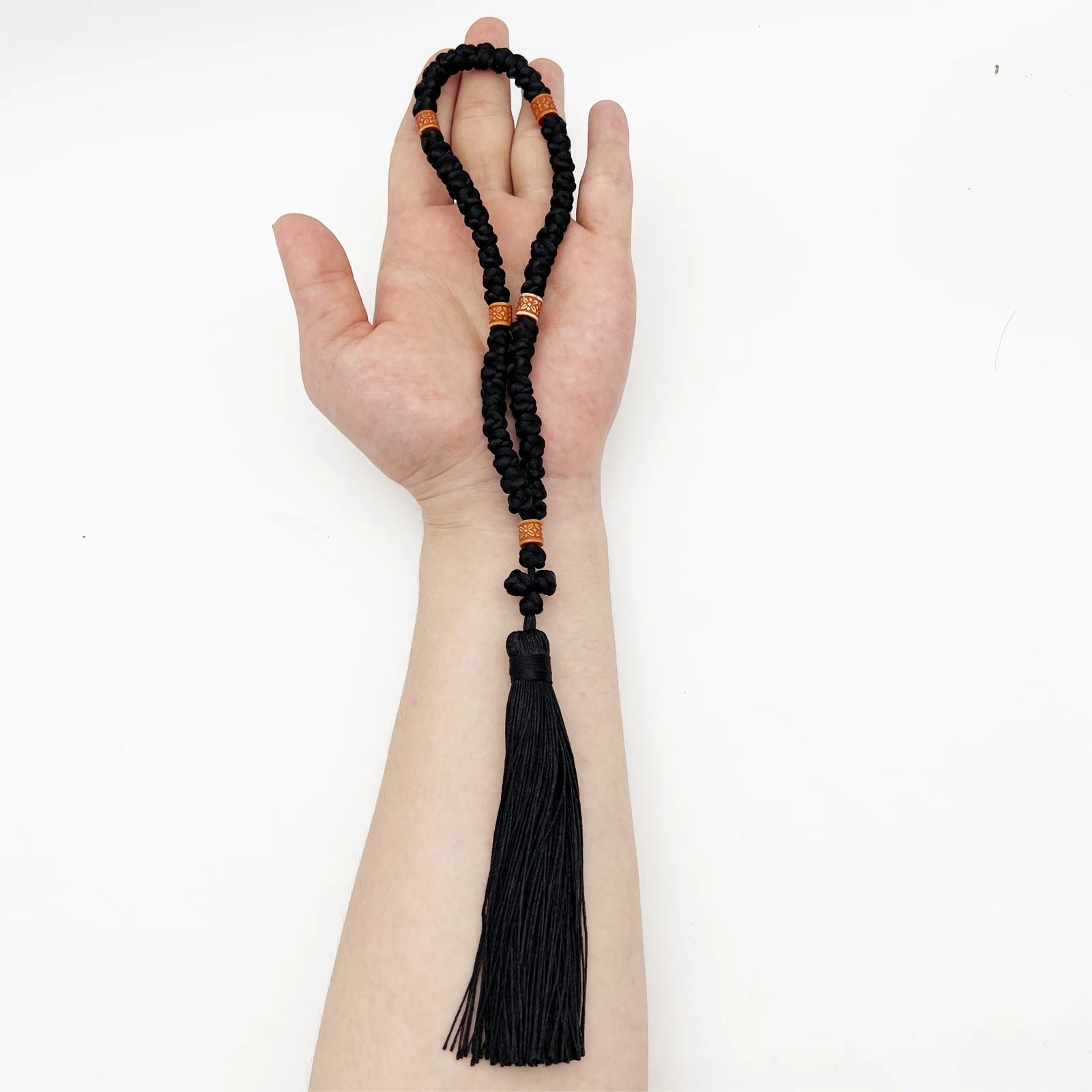 Christian 50-knot Prayer Rope & Prayer Rope Polyester Protection Blessing Cross Charm With Tassel Handmade Bracelets Car Hanging