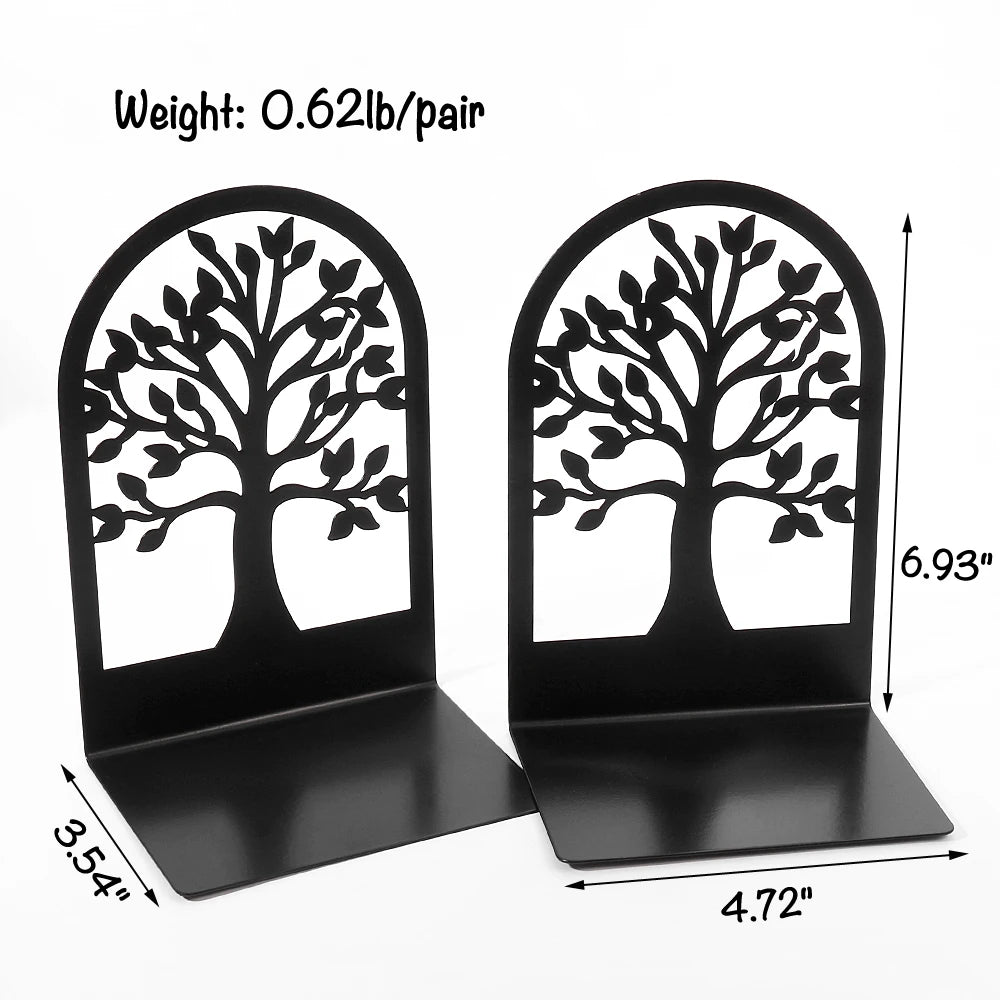 2 Pcs White Tree of Life Desktop Book Ends Office Desktop Home Bookend Gift for Book Loves Heavy Duty Iron Book Rack