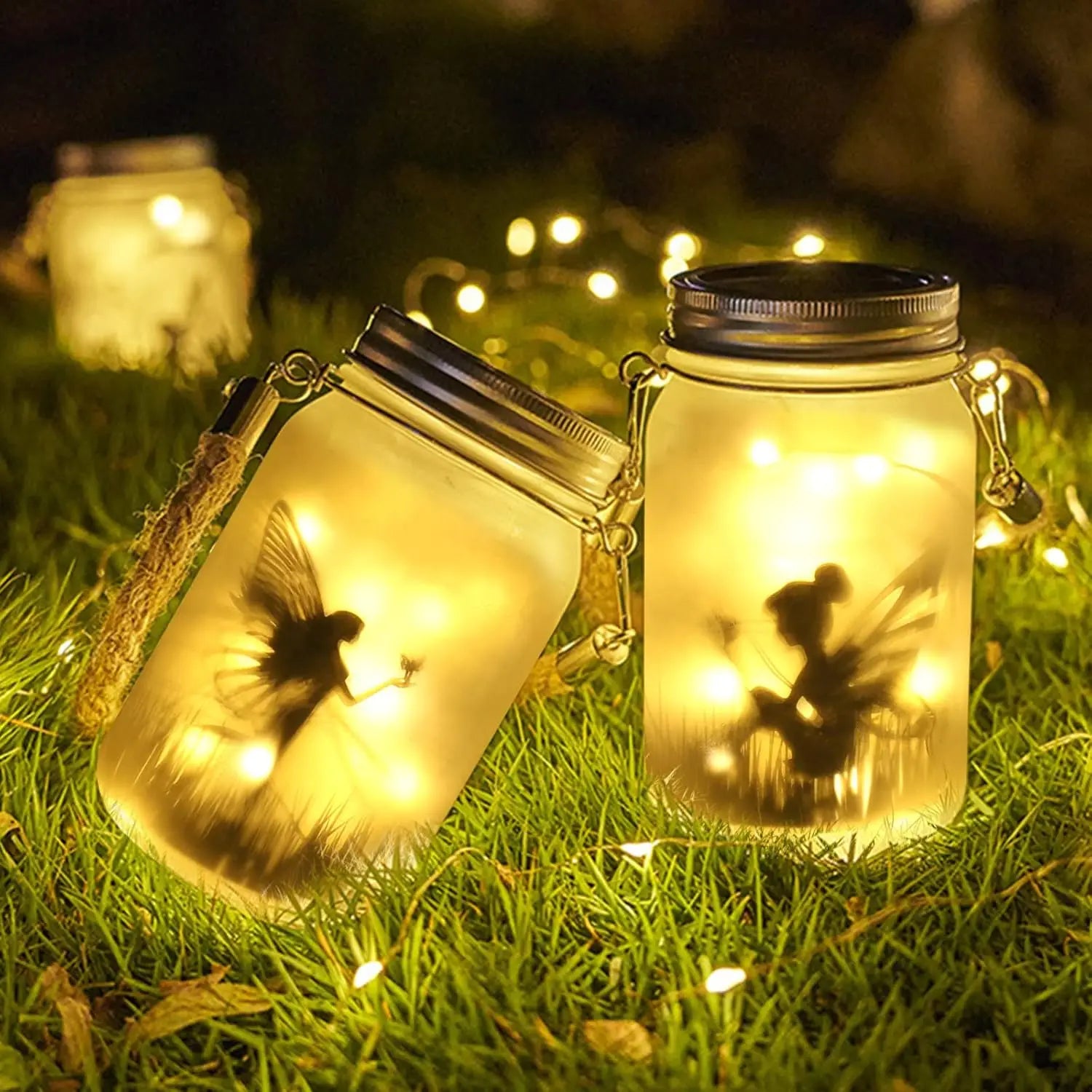 Mason Jar Lights Solar DIY Frosted Bottle Lamp Outdoor Lantern LED Fairytale Firefly Jar String Light Courtyard Decoration Light