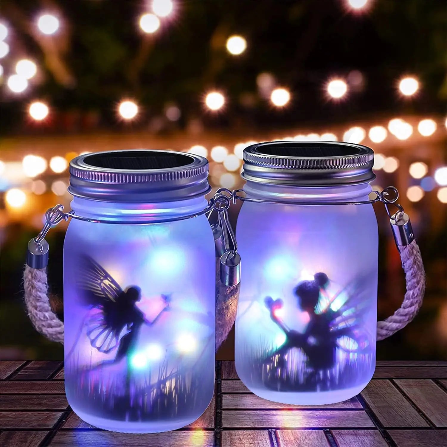 Mason Jar Lights Solar DIY Frosted Bottle Lamp Outdoor Lantern LED Fairytale Firefly Jar String Light Courtyard Decoration Light