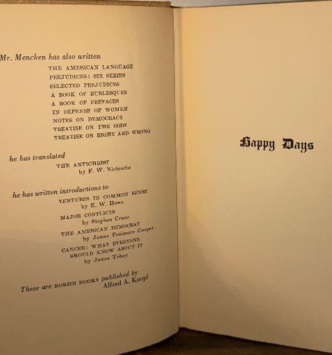 Happy Days — H.L. Mencken (First Edition, 1940s)