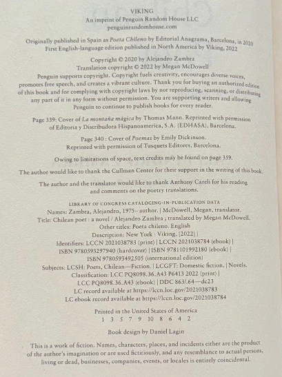 Chilean Poet by Alejandro Zambra (2022 First English Edition, Hardcover with Dus