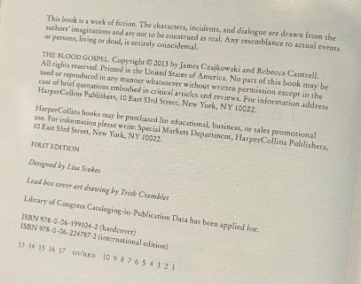 The Blood Gospel by James Rollins & Rebecca Cantrell (2013 First Edition, Hardco