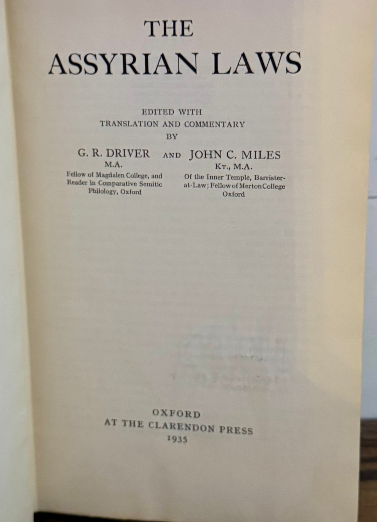 The Assyrian Laws (1935, Clarendon Press) — Driver & Miles