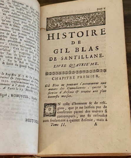 1721 Histoire de Gil Blas de Santillane – Tome II (1721, Paris) – Leather Bound