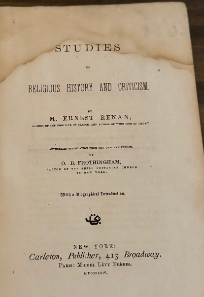 1864 Ernest Renan – The Life of Jesus & Studies of Religious History (1864)