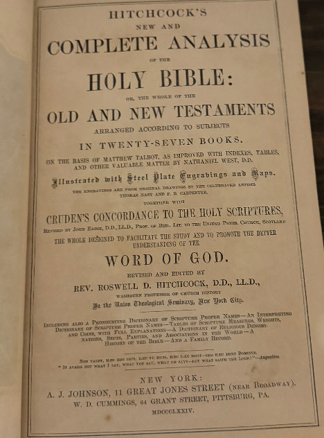 1874 Hitchcock’s New and Complete Analysis of the Holy Bible — Illustrated 19t