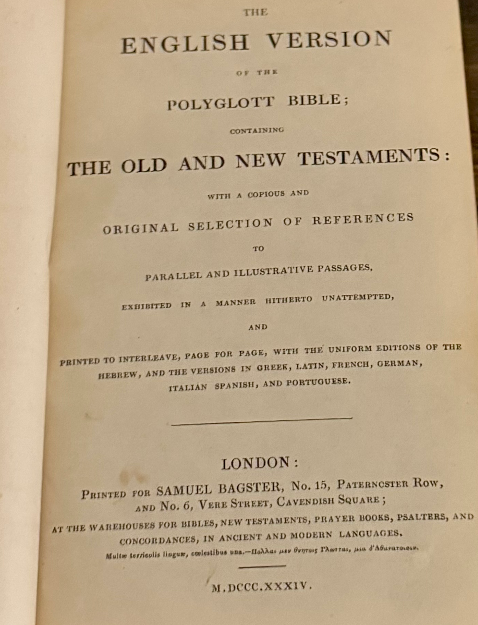 1834 Bagster Polyglott Bible – English Version with Parallel Ancient Languages