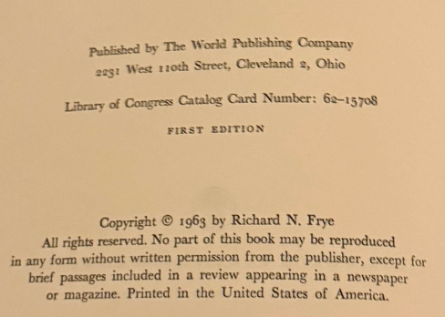 The Heritage of Persia by Richard N. Frye – 1963 Hardcover, Illustrated History