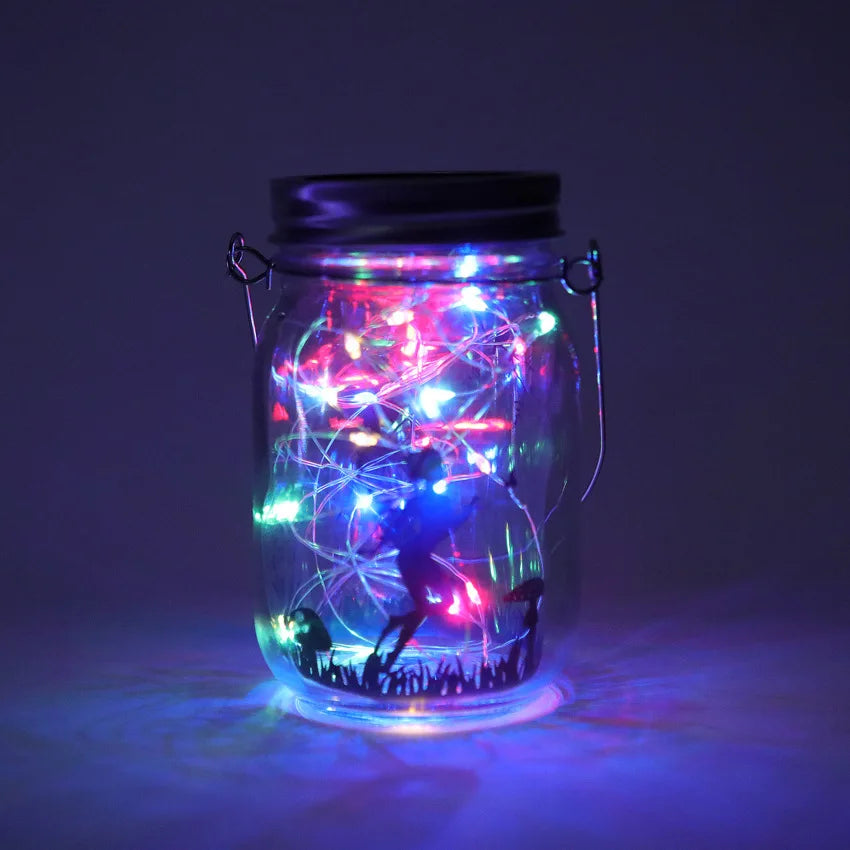 Mason Jar Lights Solar DIY Frosted Bottle Lamp Outdoor Lantern LED Fairytale Firefly Jar String Light Courtyard Decoration Light