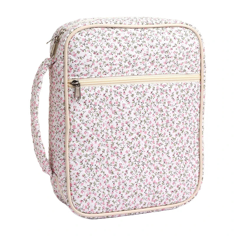Large Bible Cover Case For Women,Quilted Bible Bag,Floral Bible Storage Bags With Zipper Pocket And Handle,Bible Study Supplies
